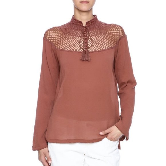 Free People On The Island Lace Crochet Floral Boho Oversized Long Sleeve Shirt - Picture 2 of 11